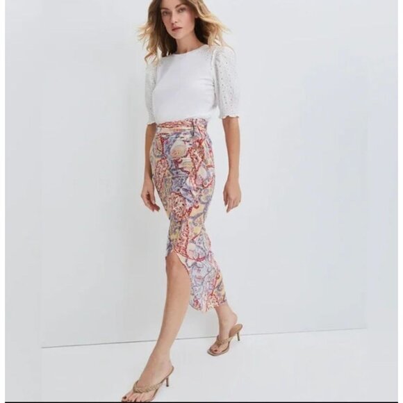 Veronica Beard Kaydence Paisley Silk Midi Skirt Multi  Ruffle Sheer 00 - Picture 4 of 16